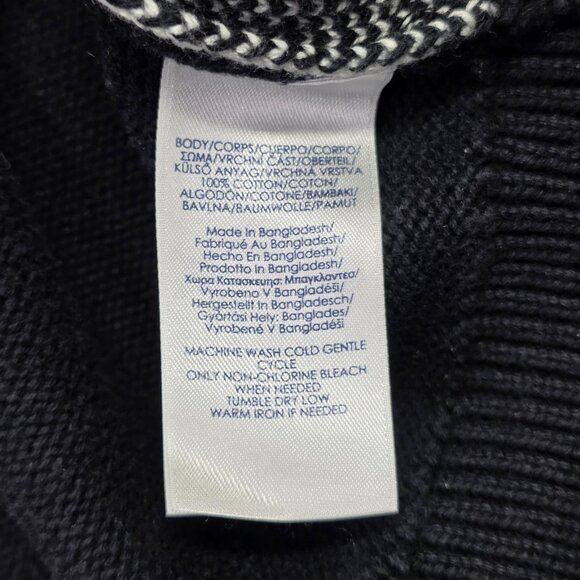 Chaps Sweater Mens Large Black Mock Neck 3-Button Fair Isle Polar Bear Cotton - Picture 9 of 9